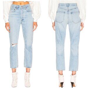 New Agolde Riley High Rise Straight Leg Crop Jeans Size 27 In Shatter Wash Blue